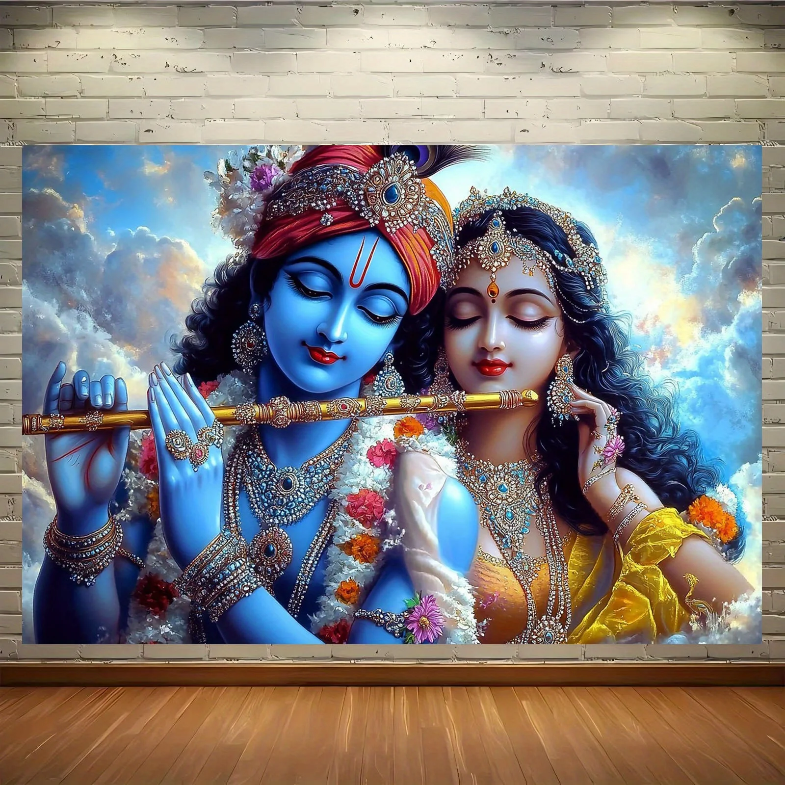 Krishna Radha Deity Art Hindu God and Goddess Wall Tapestry Spiritual Decor Indian Mythology Religious Home Decoration