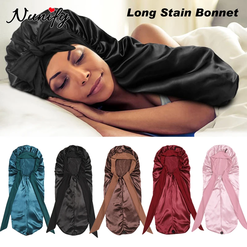 Extra Large Satin Sleep Cap For Long Hair 76Cm Long Dreadlock Night Sleep Bonnet With Stretchy Tie Band For Women Jumbo Size Hat