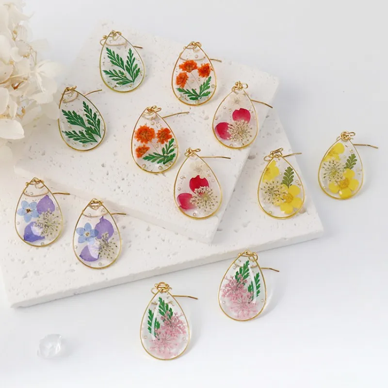 Pressed Flower Geometric Earrings Epoxy Resin Jewelry For Women 23