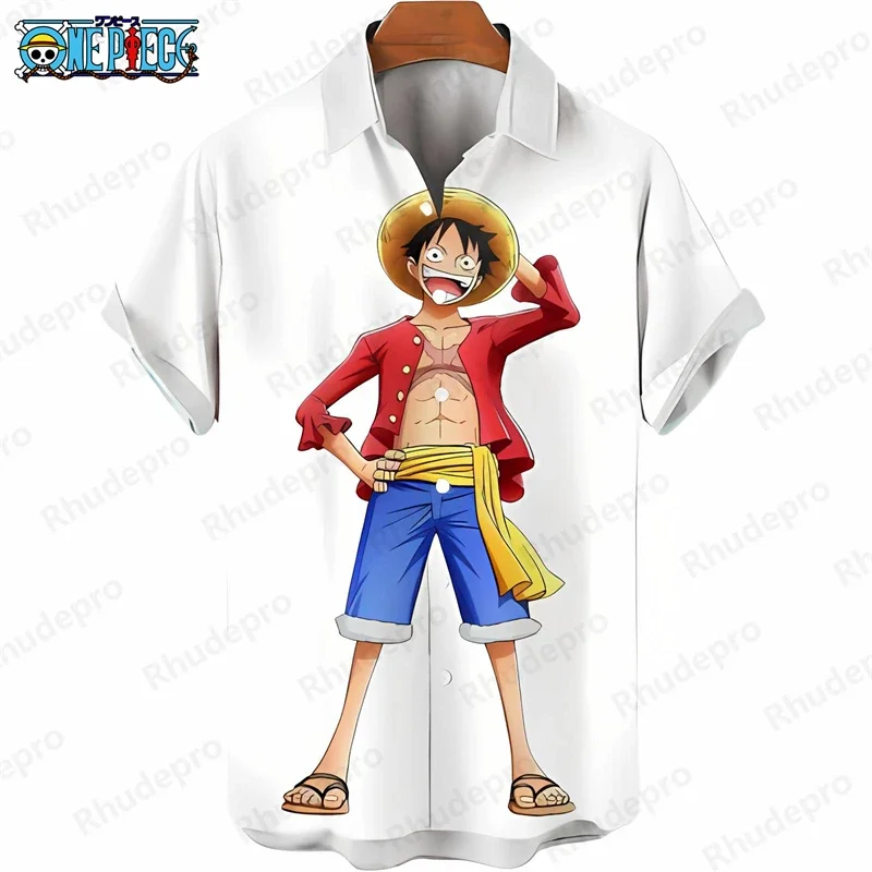 Summer Men's One Piece Hawaiian Shirt Ace Luffy Brothers Short Sleeve Loose Tropical Vacation Shirt Tops  Anime Kids Clothes