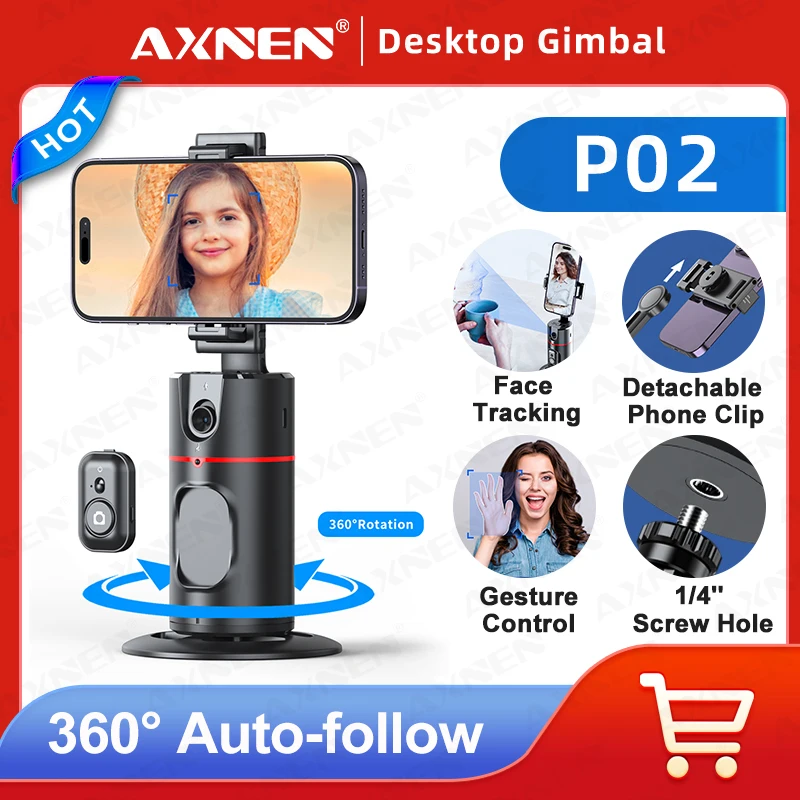 AXNEN P02 Stabilizer for Cell Phone 360 Degree Rotation Intelligent Follow Live Phone Bracket Desktop Gimbal with Remote Control