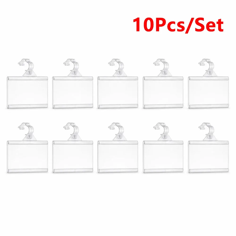 10Pcs Portable Plastic Price Tag Holder Snapon Lockon Translucent Sign Card Holder Hanging Plastic Hang Tag Wire Shelf