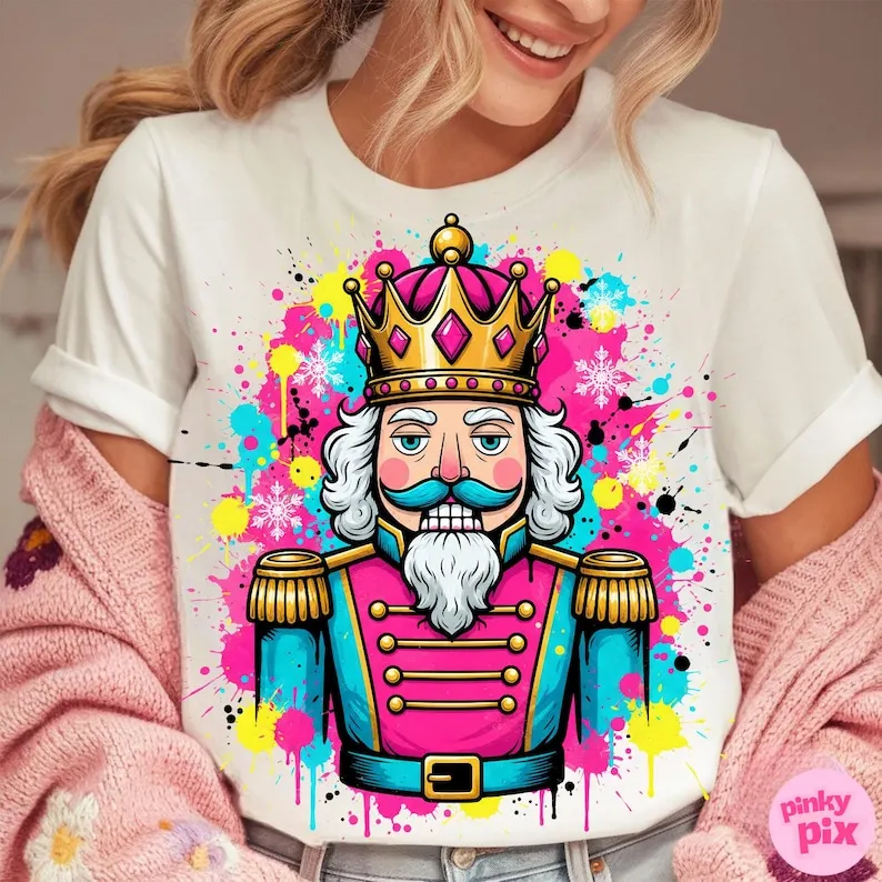 

Women Cotton T-shirt Nutcracker Bright Brushstroke Christmas Kawaii Clothes Vintage Aesthetic Graphic T Shirts Harajuku Y2k Top