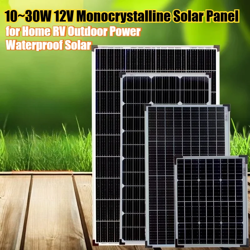 

30W 12V Monocrystalline Solar Panel - High Efficiency Photovoltaic Charging System for Home RV Outdoor Power Waterproof Solar