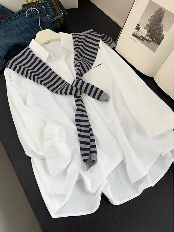 Grande taille 300 Pou Design Sense femmes irt manteau deux pièces ensemble décontracté Sle coton Polyester mélange Long col Sve