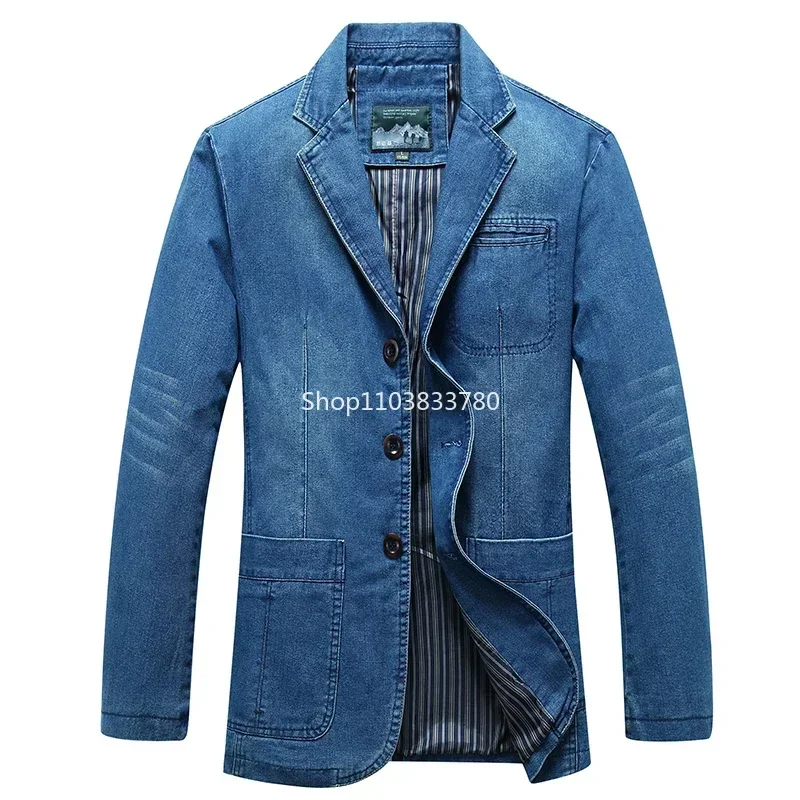 Motorcycle Denim Jacket Mens Slim Fit Coat Higt Street V-neck Jean Men's Jacket Workwear Coat Casual Male Jacket Business Jacket