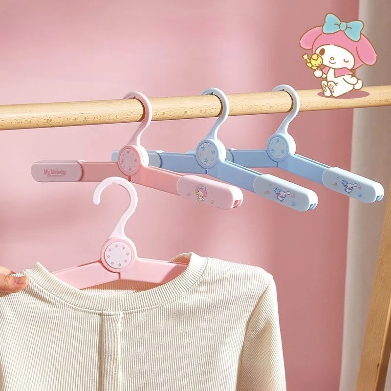Cute Hello Kitty My Melody Foldable Retractable Hangers with Clips, Multi-purpose Travel Dorm Laundry Accessory
