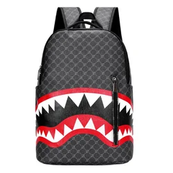 Simple personality fashion shark mouth men's backpack plaid high school student college student school bag computer backpack