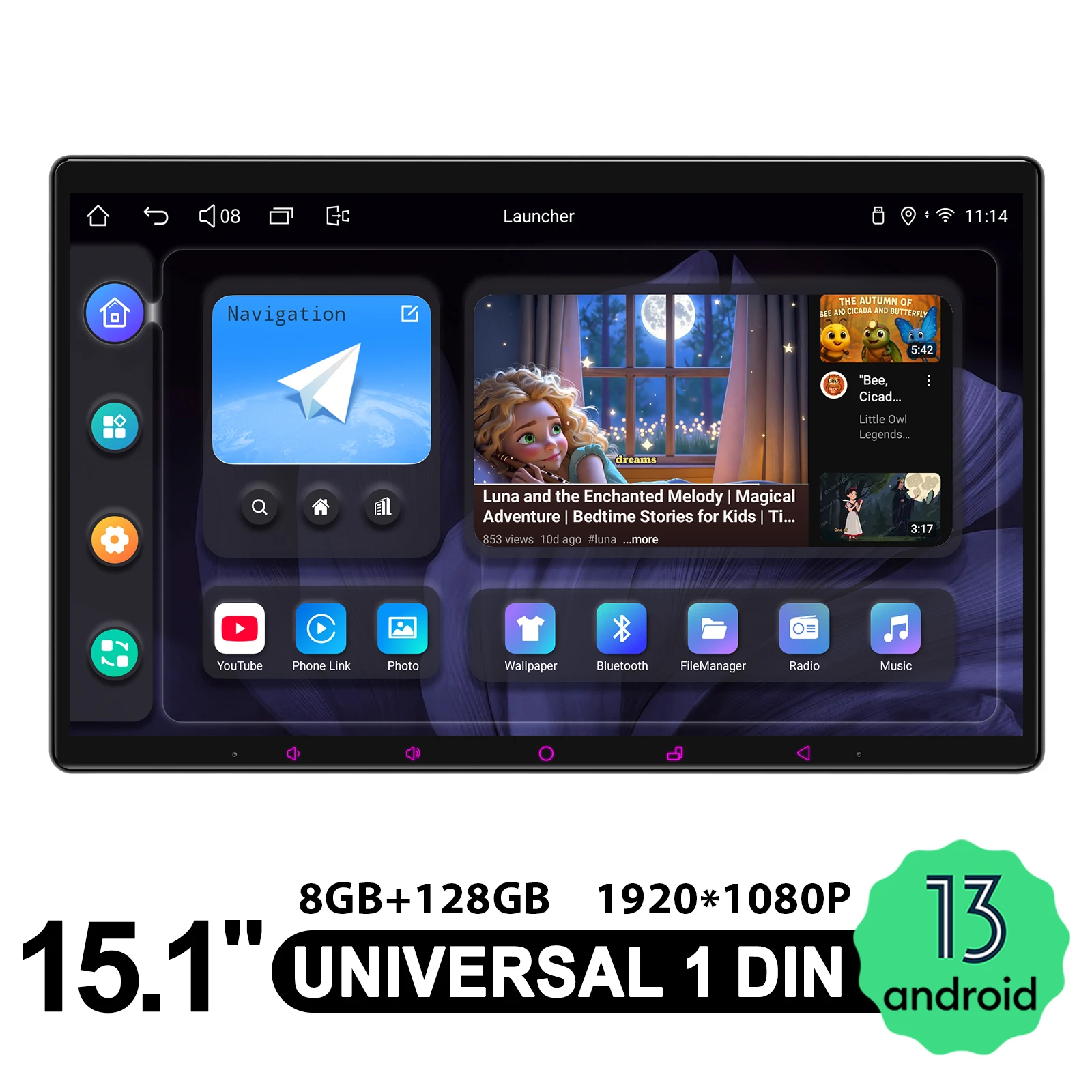 راديو ستيريو للسيارة مقاس 15.1 بوصة يعمل بنظام أندرويد 8 جيجابايت + 128 جيجابايت 1920 × 1080 لاسلكي CarPlay وAndroid Auto HDMI OUT 4G GPS Navi DSP شاشة مقسمة #2
