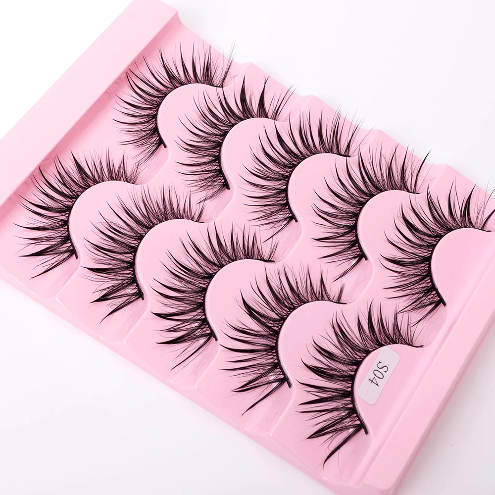 Neue 5/10 Paar Natürliche Wet False Eyelashes für den täglichen Gebrauch, scharfe, dicke, künstliche, gekreuzte Make-up-Wimpern – Detail 20
