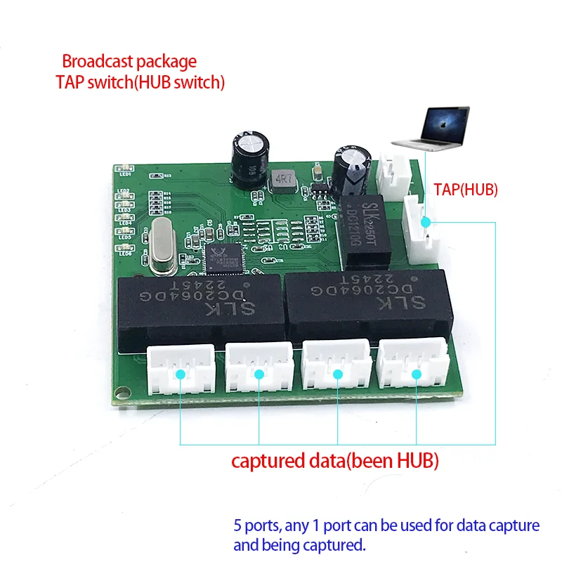 Fast switch mini 5 port ethernet TAP  switch 10 / 100mbps network switch HUB pcb module board for system integration module