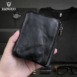 Men's Wallet Genuine Leather Card Slot Money Bag Vintage Cow Leather Short Wallet For Male Small Money Pocket Coin Purse