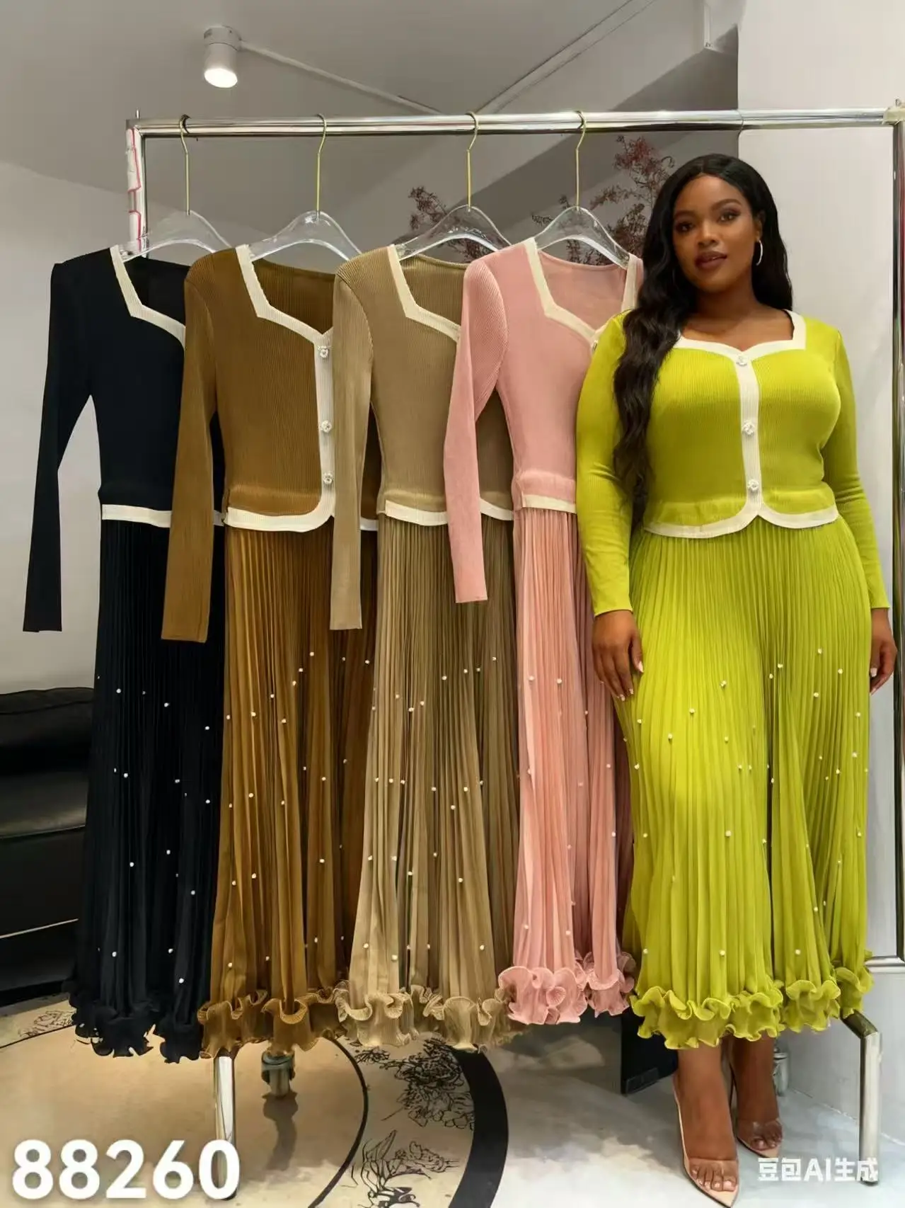 

Женское свободное платье Miyake 202520, модное облегающее свободное плиссированное повседневное платье с v-образным вырезом в тон