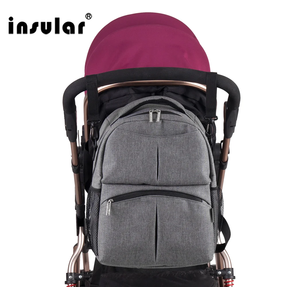 Insular New Style Solid Color Baby Diaper Backpack Multifunctional Compartments Waterproof Stroller Hanging Bag Mommy Bag