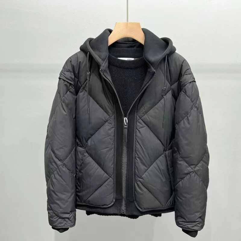 

Winter New Men's Cotton Jaet American Trendy Brand Fake Two-Piece Hooded down Commuter Versatile Casual Cotton Coat
