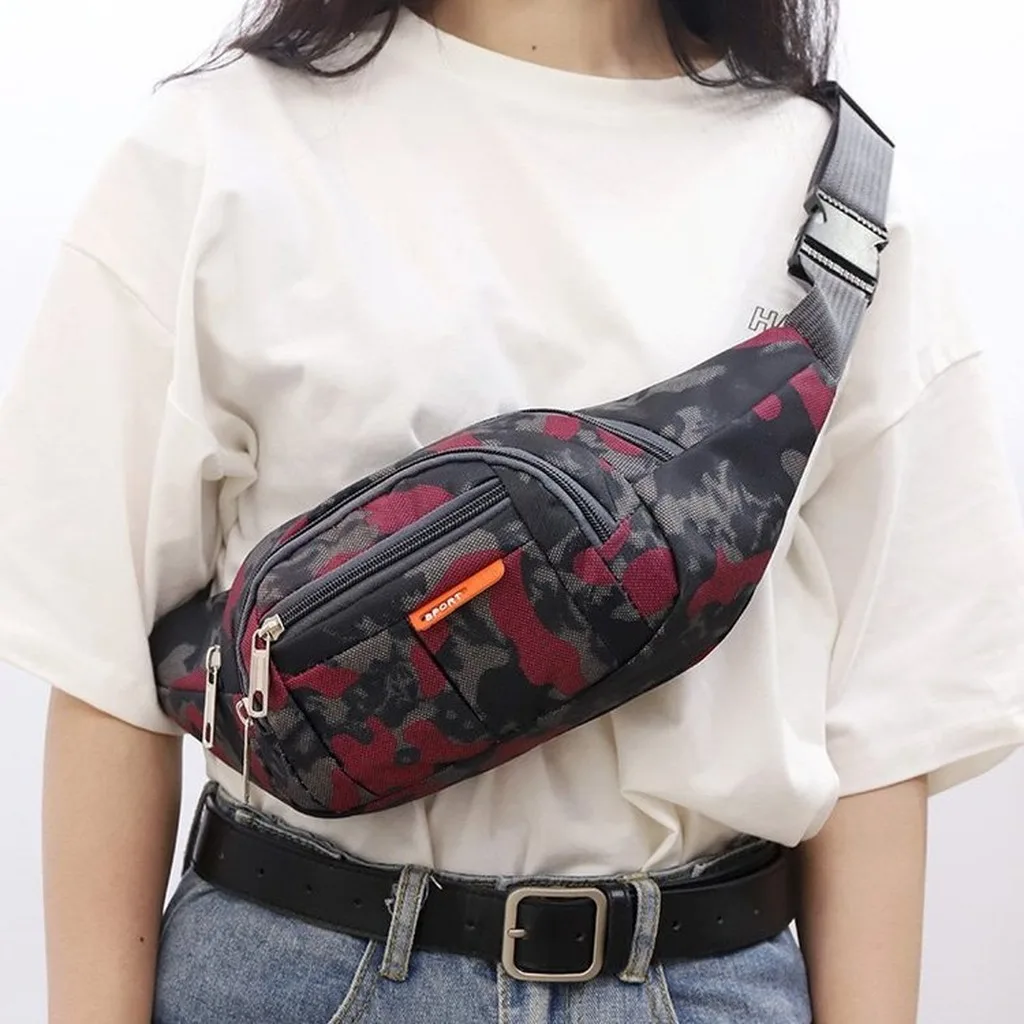 Camo Fanny Pack Waterproof Women Men Oxford Nylon Waist Bag Multi Pocket Tactical Crossbody Chest Pouch Hiking Cycling