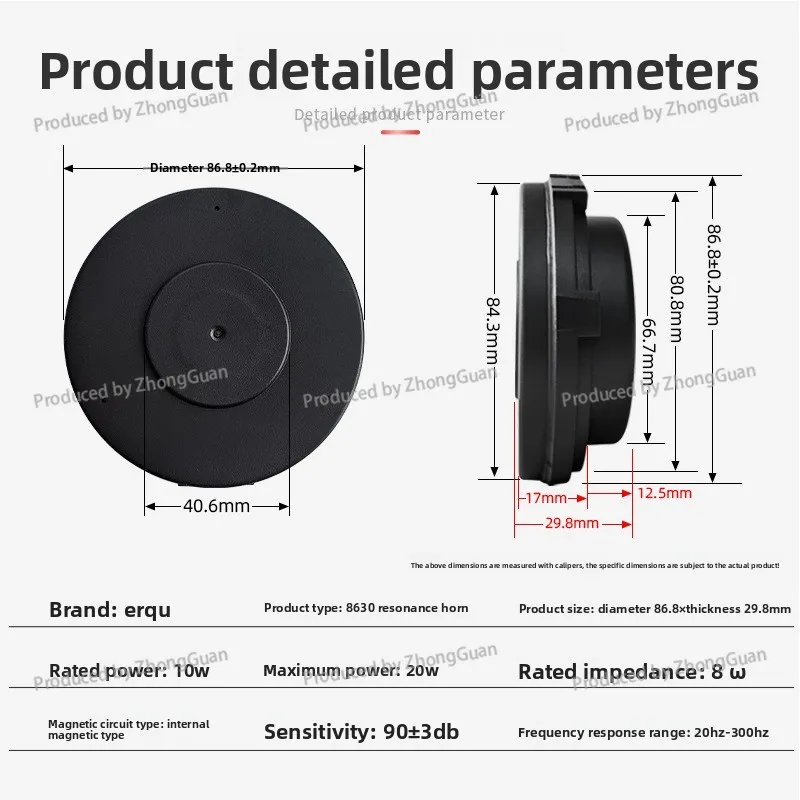 86Mm Low Frequency Resonance Massage Physiotherapy Vibration Speaker Mattress Vibrator Dynamic Cinema Vibration Speaker