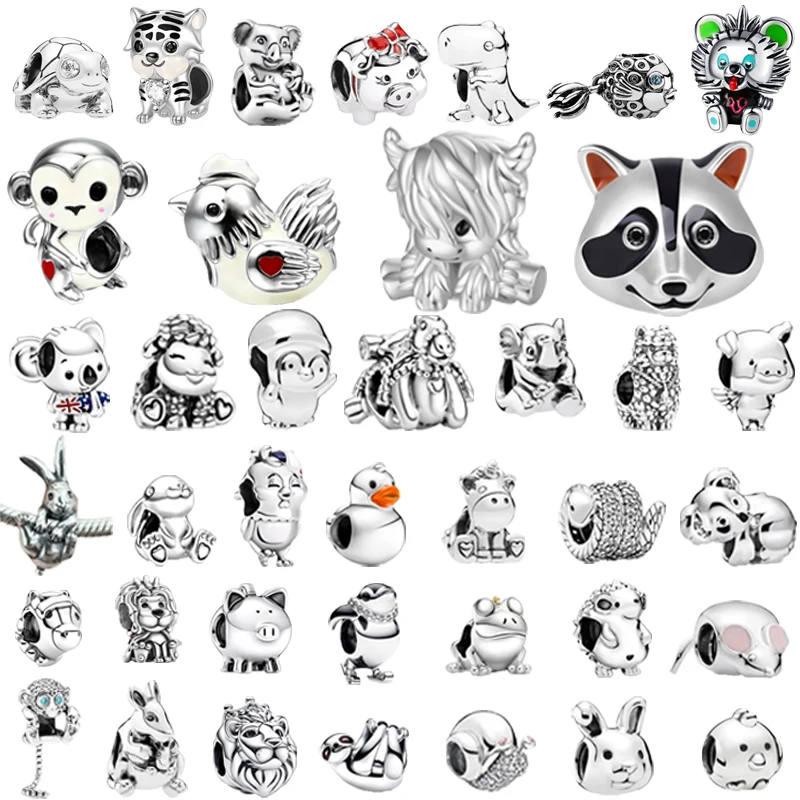 Authentic Fine Monkey Rabbit Lion Tiger Penguin Charm Beads Fit Original 925 Silver Pandora Bracelet DIY Fashion Women Jewelry