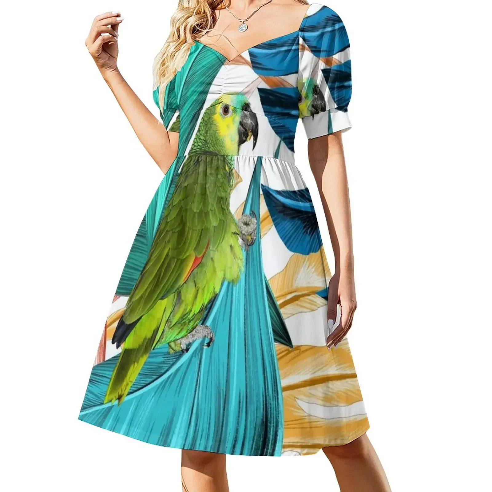 

Blue Fronted Amazon Short-Sleeved Dress evening dress luxury women's party dress evening prom