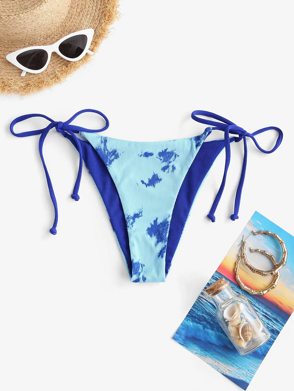 ZAFUL Tie Dye Print Reversible High Cut Tanga Bikini Bottom