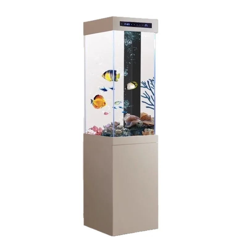 goldfish tank living room large floor-to-wall household ultra-white glass vertical square ecological bottom filter aquarium
