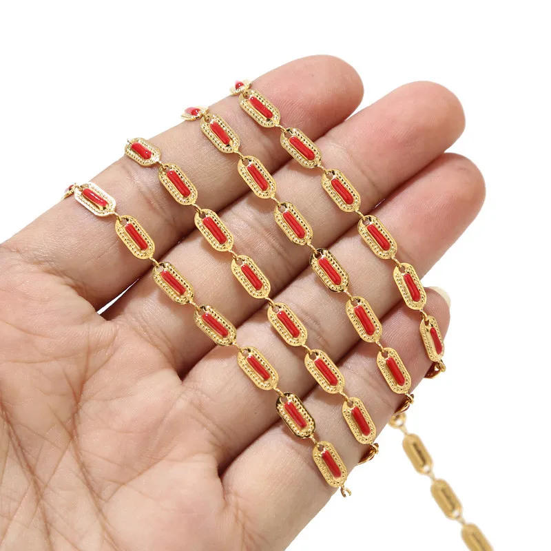 1 Meter Stainless Steel Gold Enamel Bar Link Chains Colorful Enamel Beaded Chains Fit for Women Jewelry Making Findings