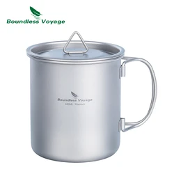 Boundless Voyage 450ml Titanium Cup with Folding Handle Outdoor Camping Hiking Ultralight Coffee Tea Wine Water Soup Mug Ti3026D