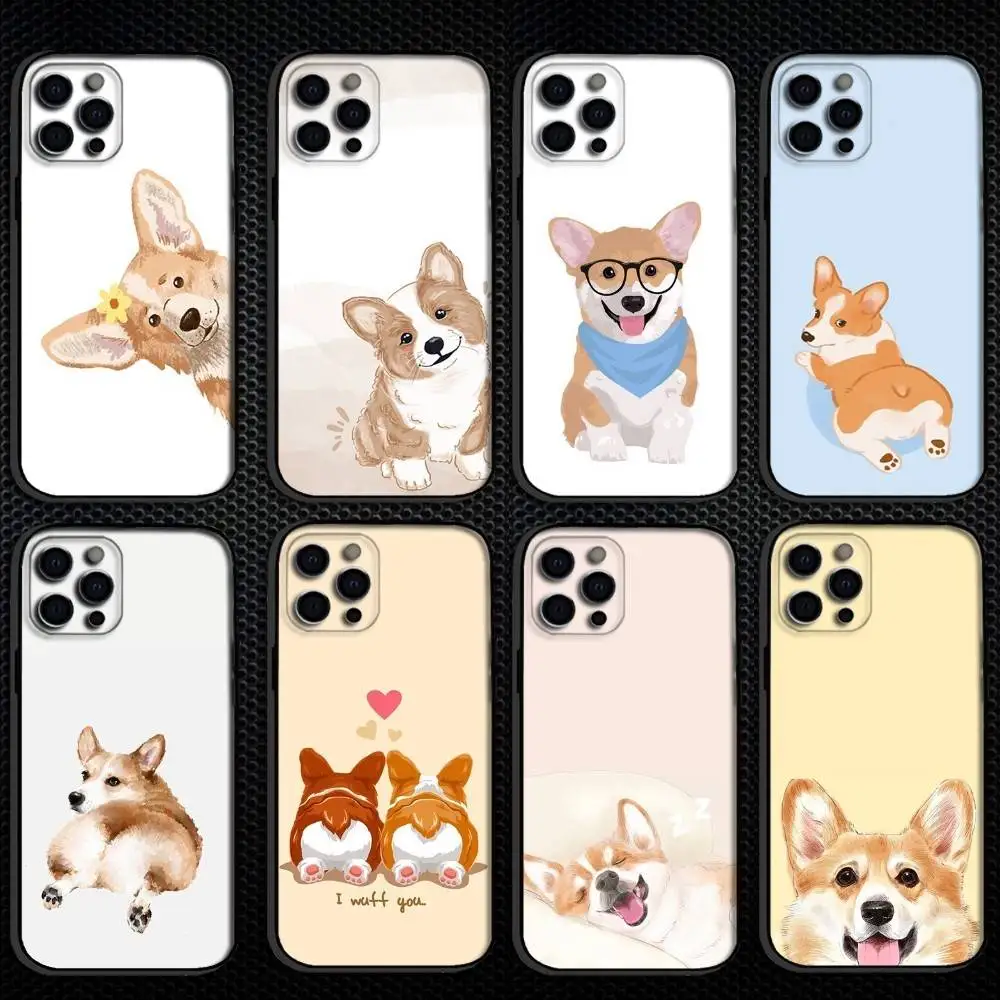 

Corgi Phone Case For iPhone 16,15,14,13,12,11 Plus,Pro Max, Others Soft Black Cover