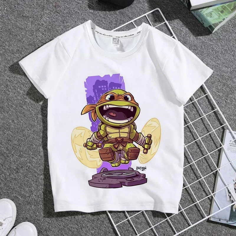 New Teenage Mutant Ninja Turtles Q Version of Children\'s Cartoon T-shirt TMNT Children\'s Animation Printing Short-sleeved Tops