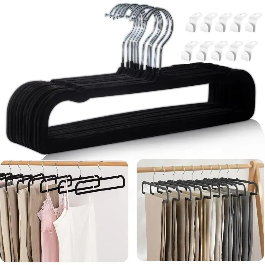 

Hangers Non Slip 20 Pack Pants Hangers for Closet Thin Space Saving Clothes Hanger Strong, Durable, Jean Perchas with 360 Degree