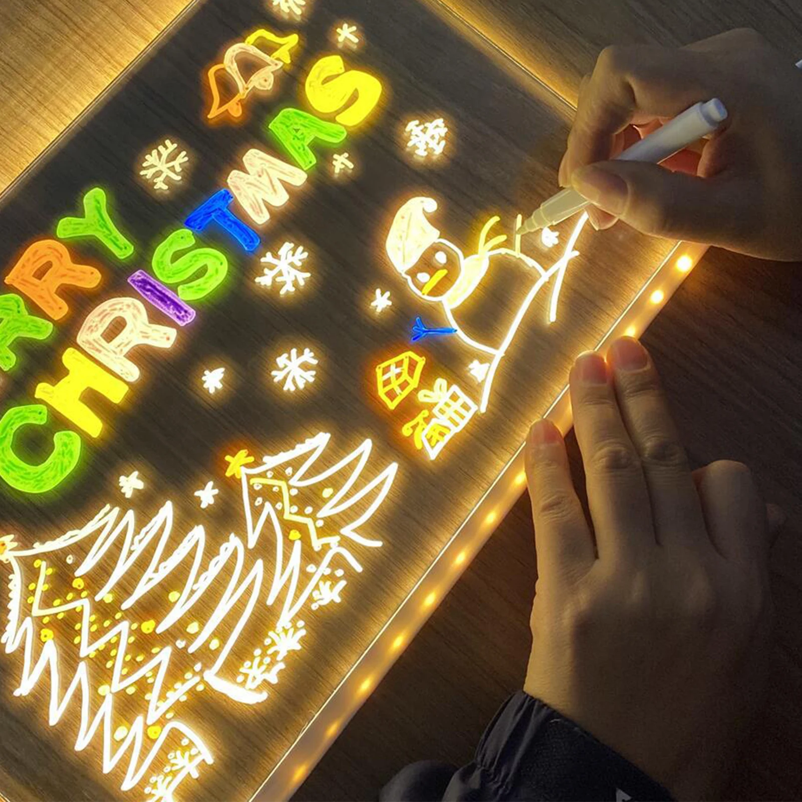 LED Illuminated Magic Note Board เดสก์ท็อป Memo Note Board Erasable สีขาวสําหรับเด็ก DIY ภาพวาด 7 สีปากกา