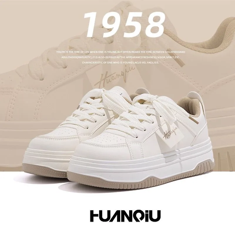 2024 New Spring Sports Running White Chunky Sneakers Women Shoes Platform Lace Up Flats Trend Spring Casual Vulcanized Shoes