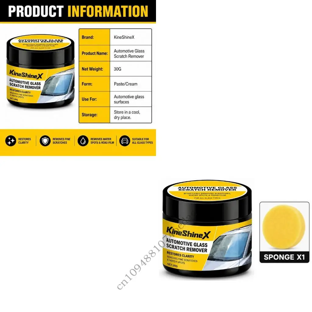 Auto Glass Polishing Paste with Sponge for Car Glass Scratch Care 