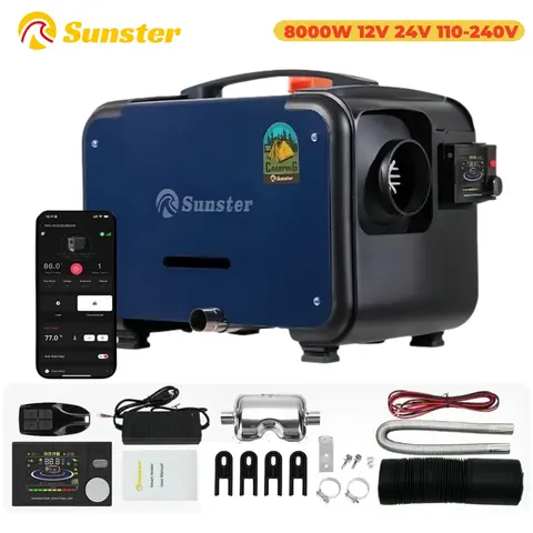 8KW 12V/24V/110-240V Ultra Silent Diesel Air Heater with Bluetooth&LCD Monitor Car Parking Heater for Car RV Home Camper Tent
