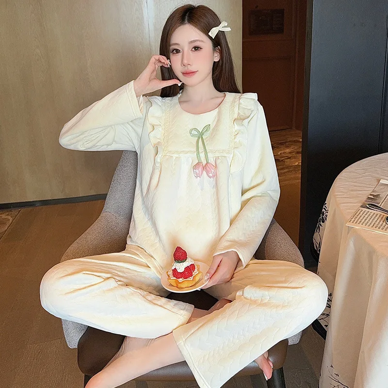 M-5XL حجم كبير الأميرة نمط منامة مجموعة المرأة الخريف الشتاء Spwear Ort Sve Orts ملابس المنزل مجموعة الكورية الحلو المتسكعون