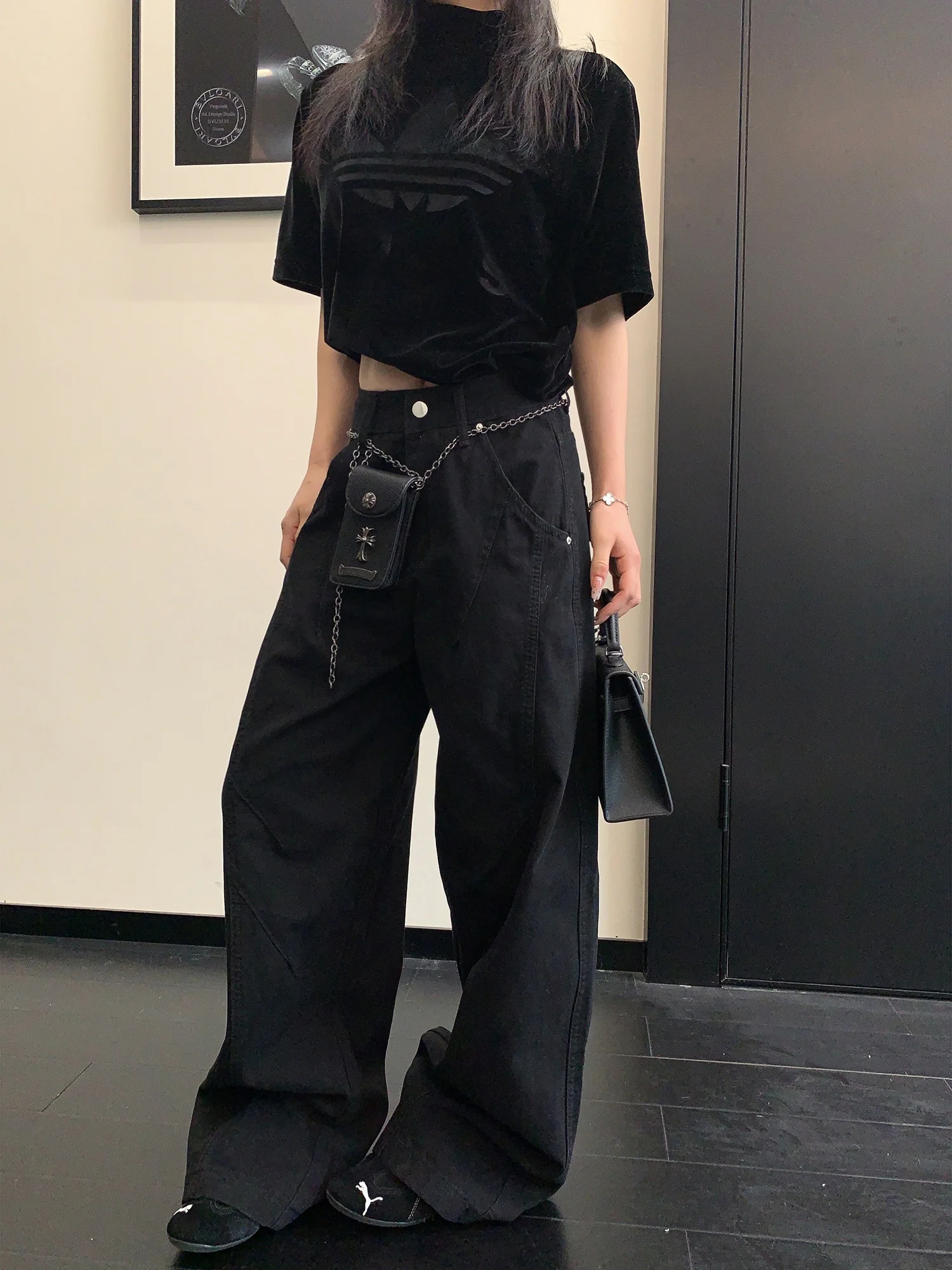 

Винтажные широкие прямые брюки свободного кроя для женщин, повседневные универсальные длинные брюки, модные весенние новинки