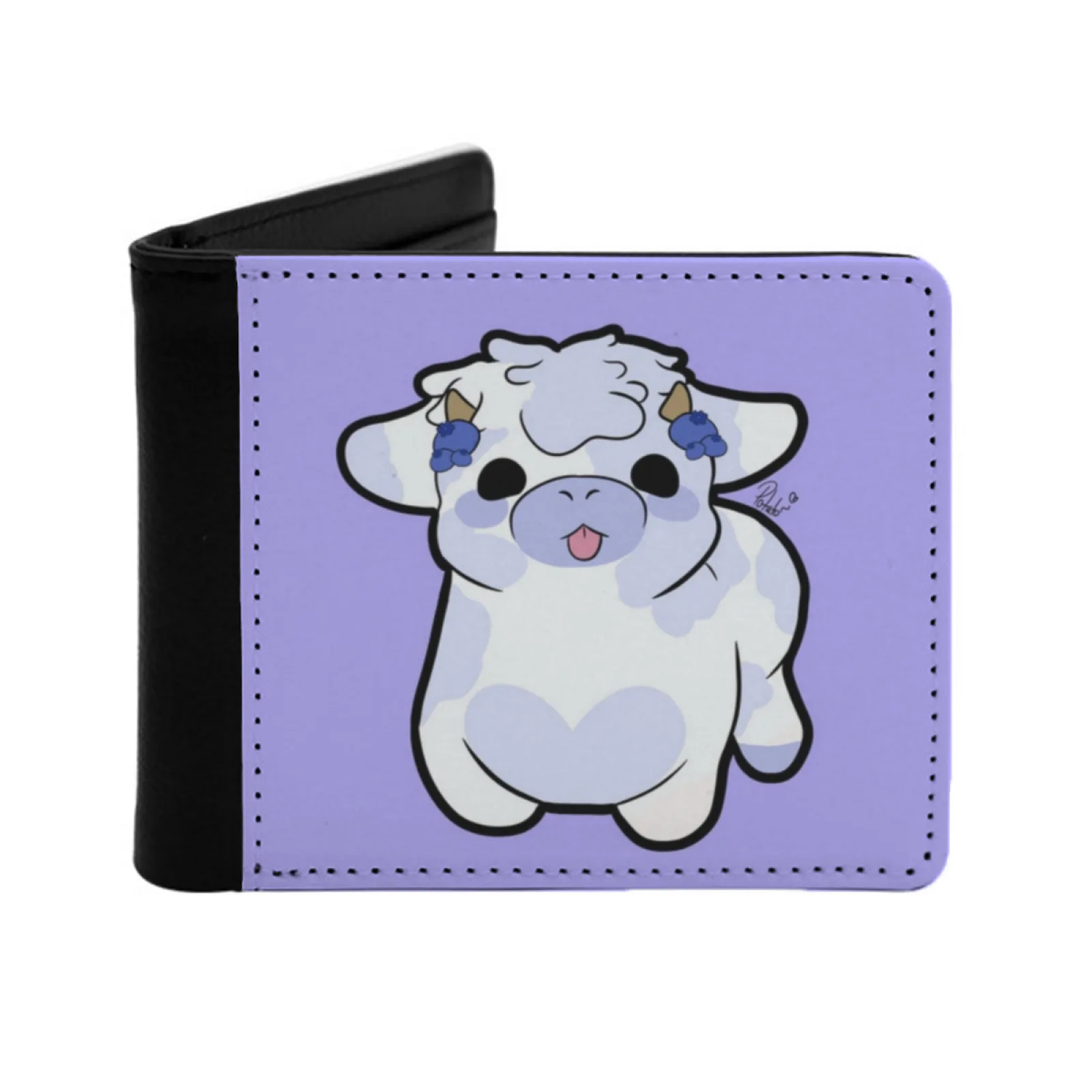 Blueberry Cow 10 Leather Men Wallets Credit Card Holder Purse Black Wallet Blueberry Cow Milk Cute Moo Personalized Print