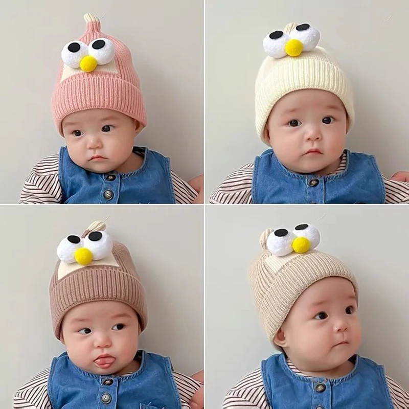 Funny Big Eyes Baby Knitted Hat Winter Warm Infant Pullover Cap Cute Cartoon Kids Beanie 0-2year Toddler Woolen Crochet Bonnet