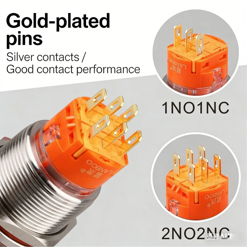 M5 Metal Emergency Stop Mushroom Head Switch Button IP65 19mm/22mm Waterproof  24V  with Indicator Light 1no1nc/2non2nc Switch