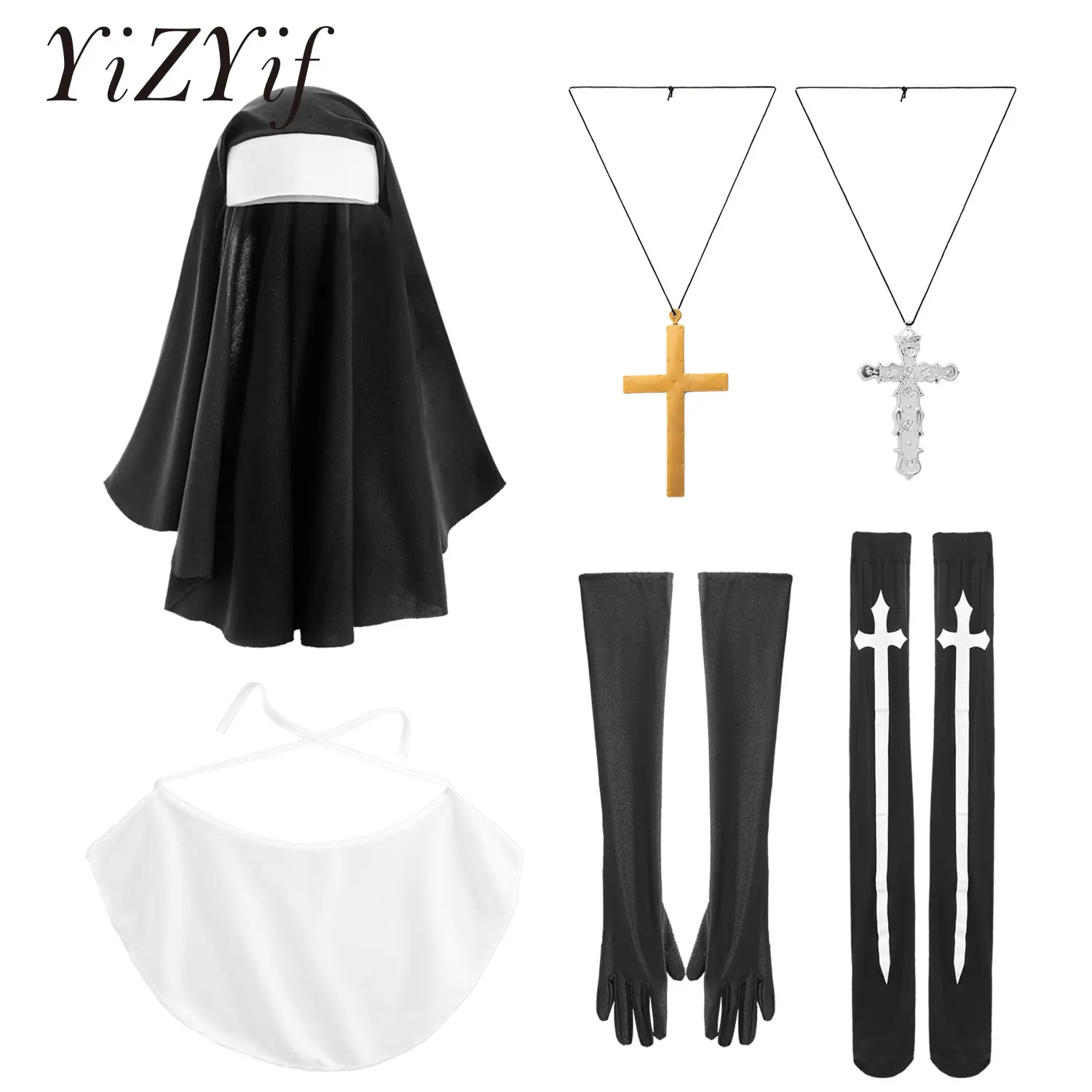 Halloween Costumes for Women Medieval Cosplay Priest Nun Missionary Costume Accessories Set Adult Christmas Cosplay Dress Up