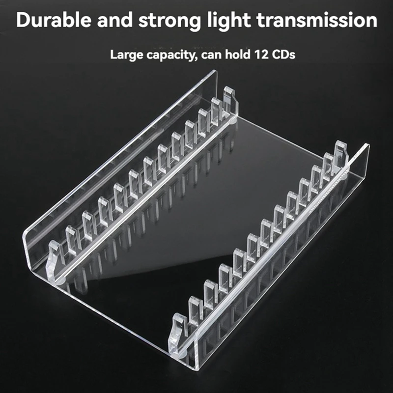 A69F-CD Tempat Penyimpanan Desktop Berdiri, Rak Display CD Dudukan Organizer CD Akrilik, Rak Penyimpanan CD Hingga 12 Kotak CD Standar