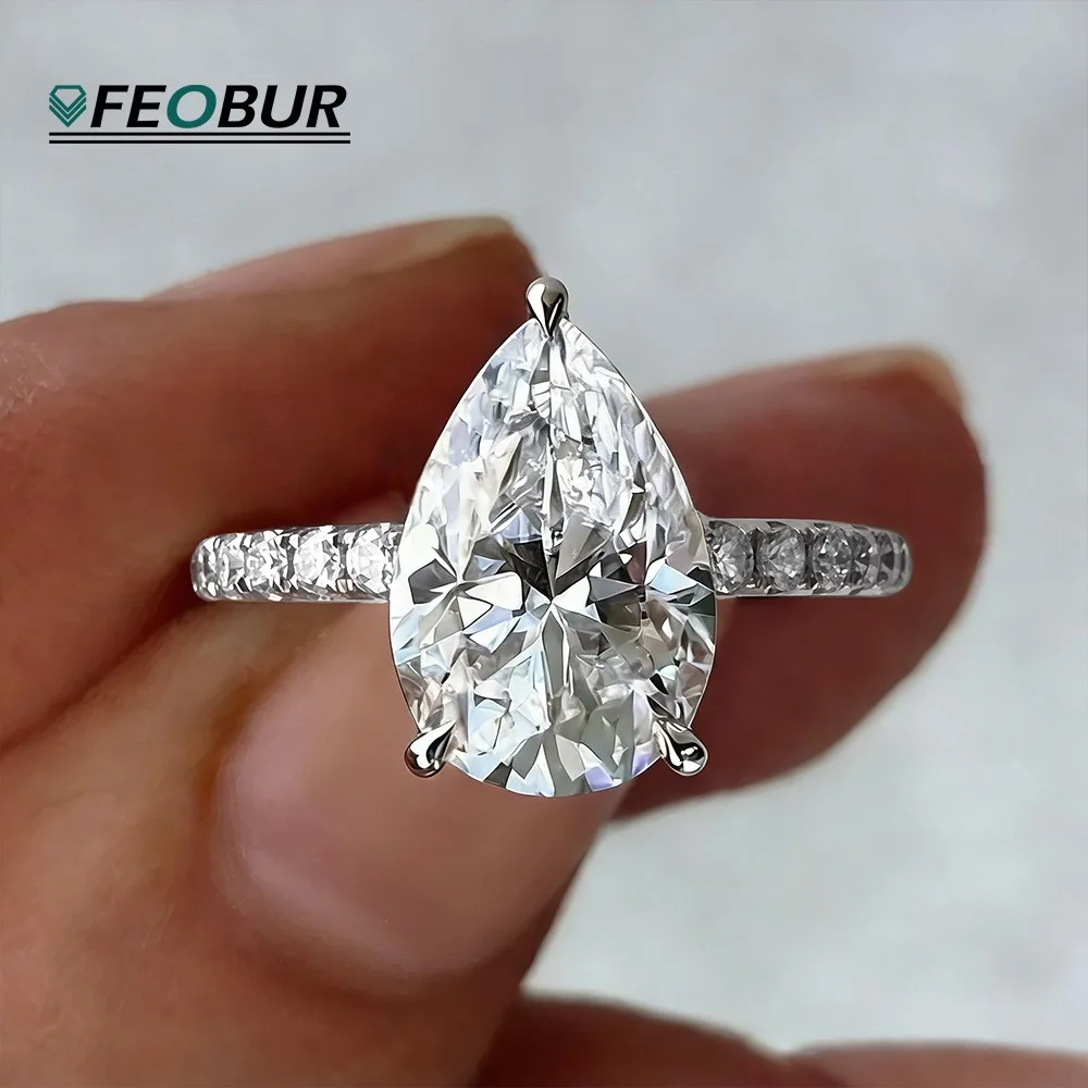 

2/4CT Pear Cut Moissanite Engagement Ring for Women 925 Sterling Silver Waterdrop Shape Diamond Wedding Band Anniversary Gift