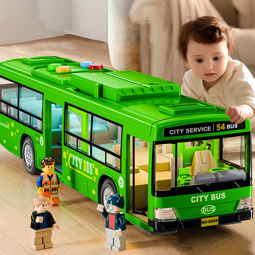 Electric City Bus Toy Educational Play Vehicles Toy Openable Door Battery-Operated Car Model Toy Interactive for Boys Girls