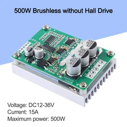 DC Brushless Motor Controller Hall BLDC Driver Board DC 12V to 36V 15A 500W Speed Control High Power