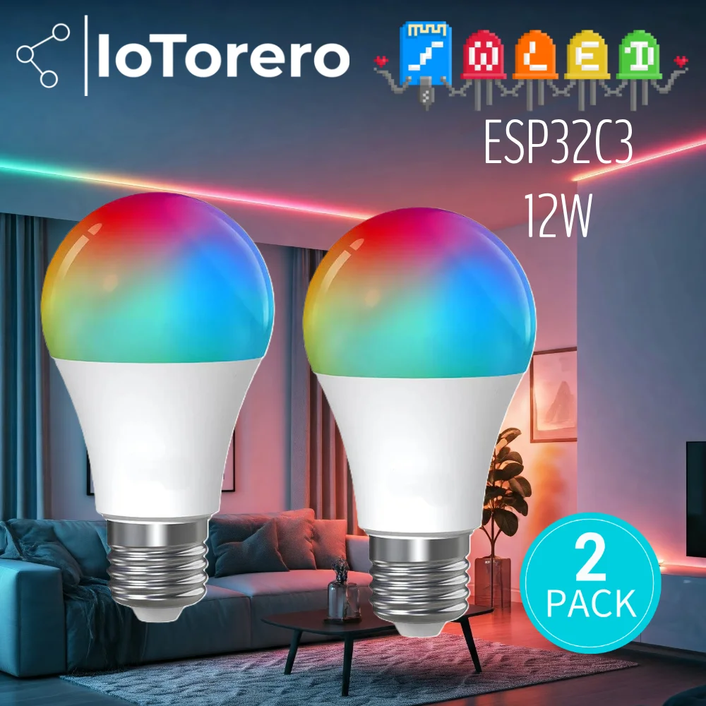 

Светодиодная лампа IoTorero WLED ESP32C3 2PACK E27 12 Вт RGBCCT работает с домашним помощником