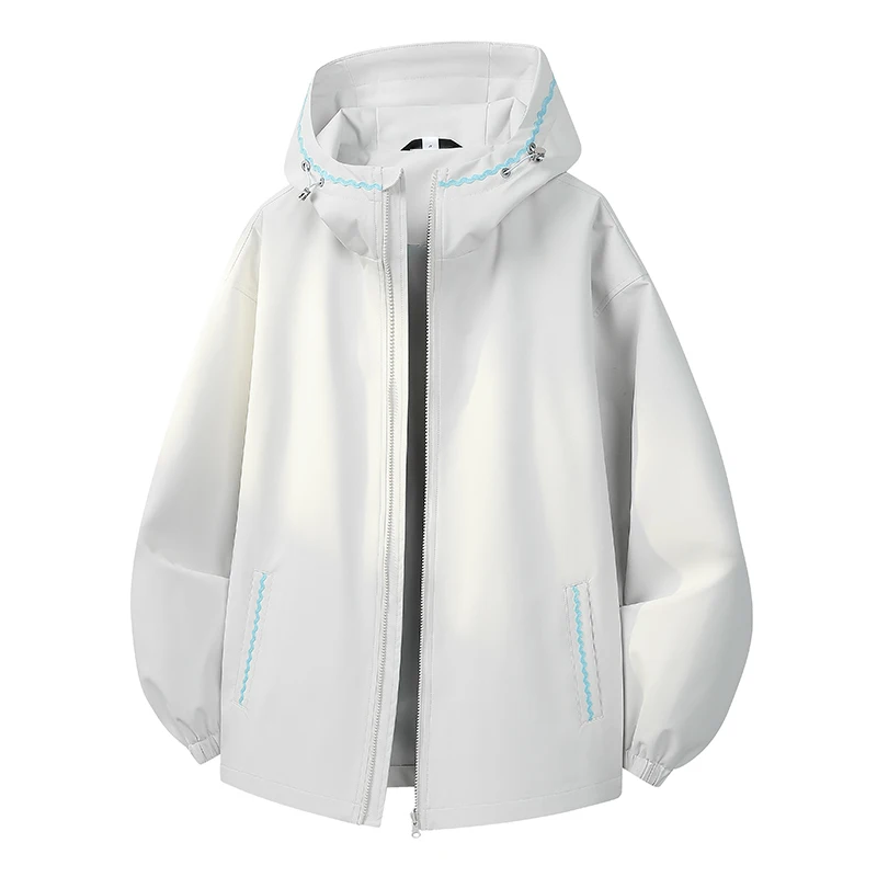 Plus Size Women Contrast Wavy Edge Hooded Jacket Zip‑Up Adjustable Hood Wind Resistant Loose Fit Casual Daily Outdoor Hiking Out