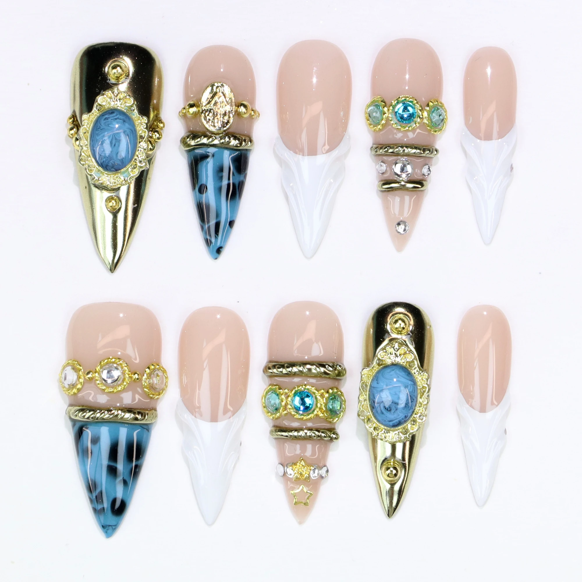 

10Pcs 3D Handmade Custom Long Stiletto Press on Nails Glossy Handpainted Y2k Beautiful Nails Suitable for Wedding Events