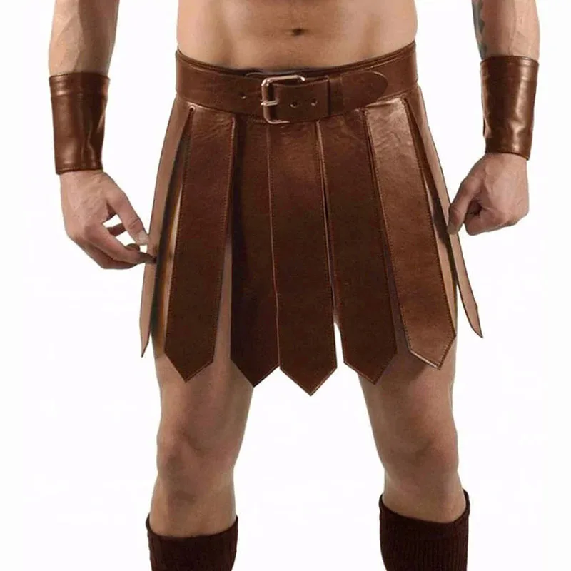 2026 Halloween Middeleeuwse Renaissance Romeinse PU Rok Volwassen Mannen Warrior Gladiator Cosplay Kostuums Ridder Halloween Party Kostuum