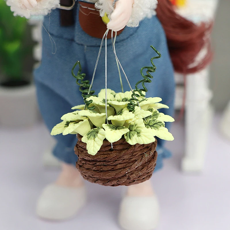 1:12 Dollhouse Miniature Flower Hanging Basket Model Mini Potted Plant Flowers Pot Doll House Micro Scene Decoration