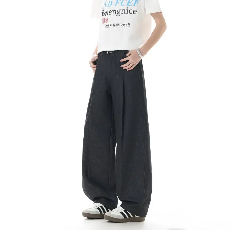 

Men's Spring Summer Suit Pants Drapey Wide Leg Casual Trousers Versatile Straight Cut High Waist Zipper Fly American Casual S...